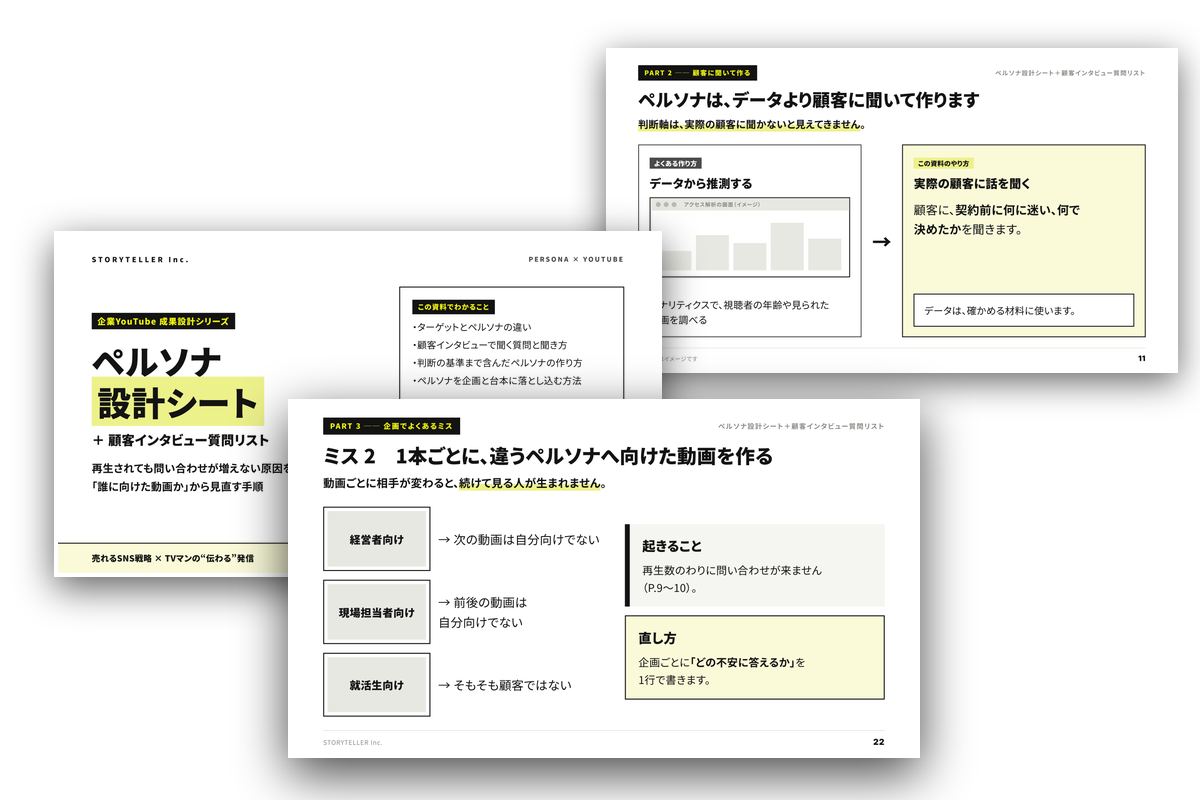 顧客インタビュー質問リスト＆ ペルソナ設計シート ページ見本