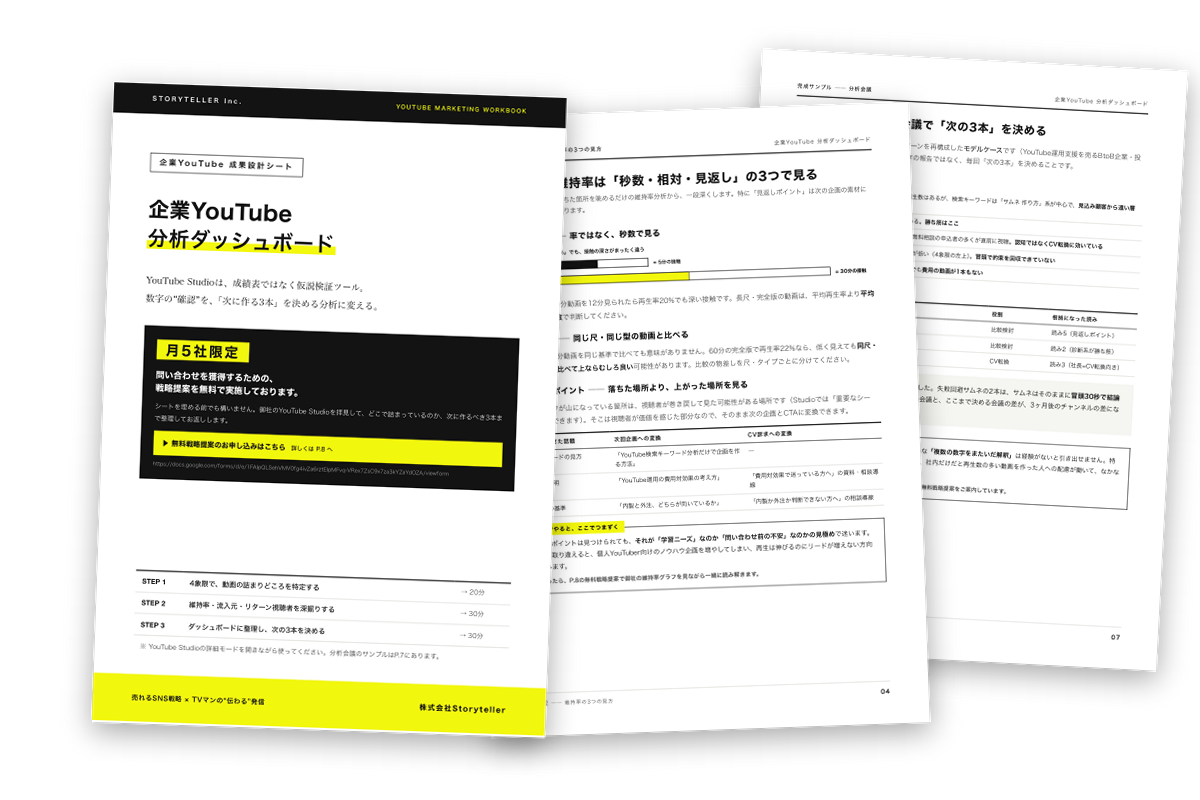 企業YouTube 分析ダッシュボード設計シート ページ見本